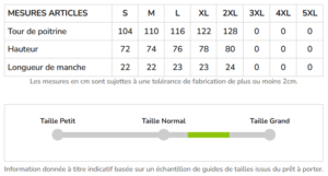 guide de taille t-shirt king of power prod 